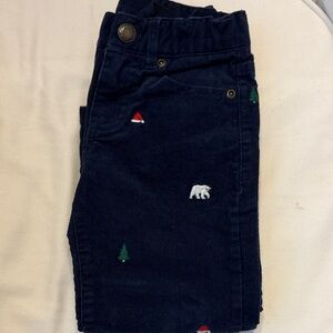 Janie and Jack Navy Corduroy Pants with Holiday Embroidery